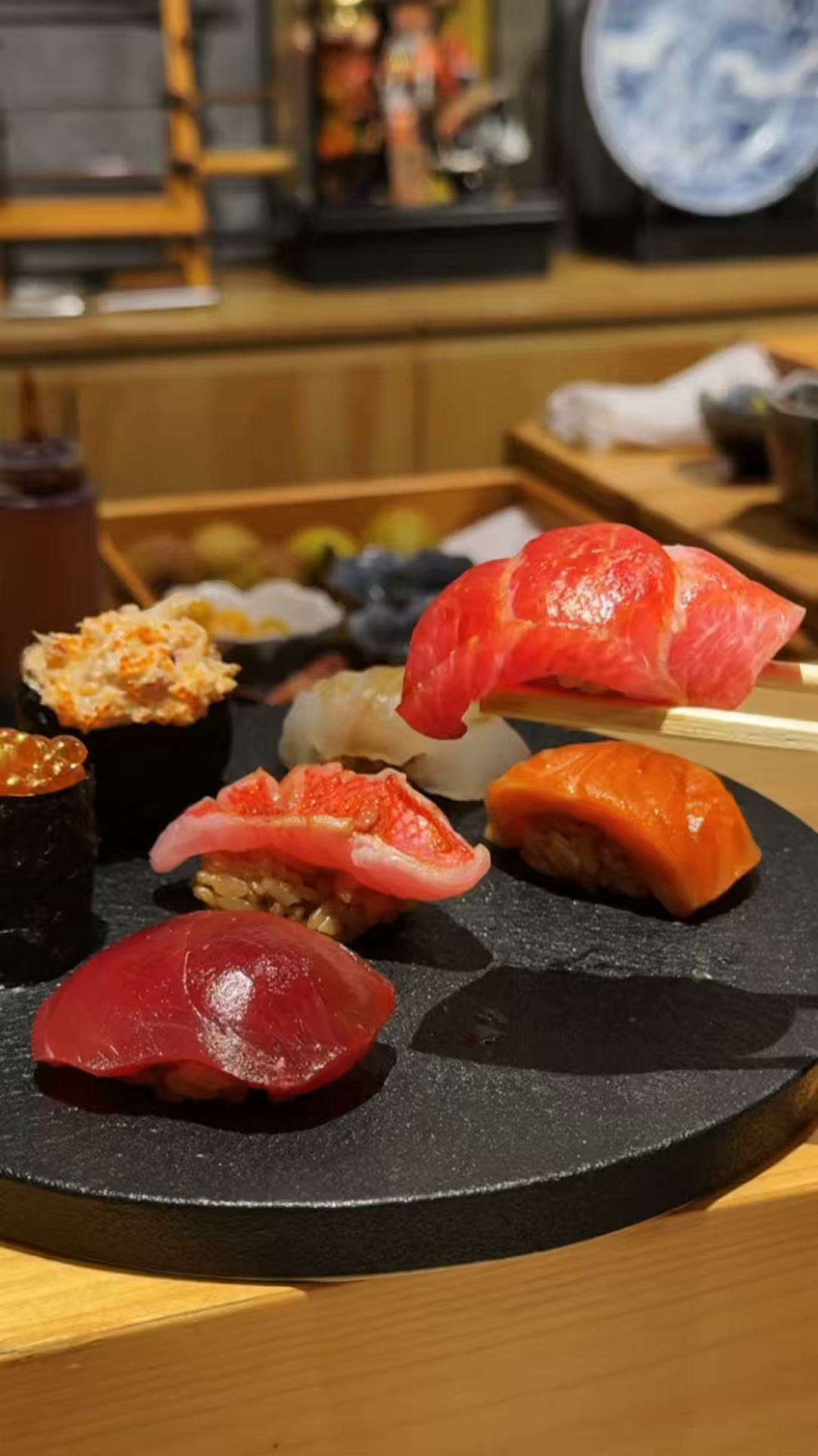 Nigiri being finished by hand at Kappou Nishiyama